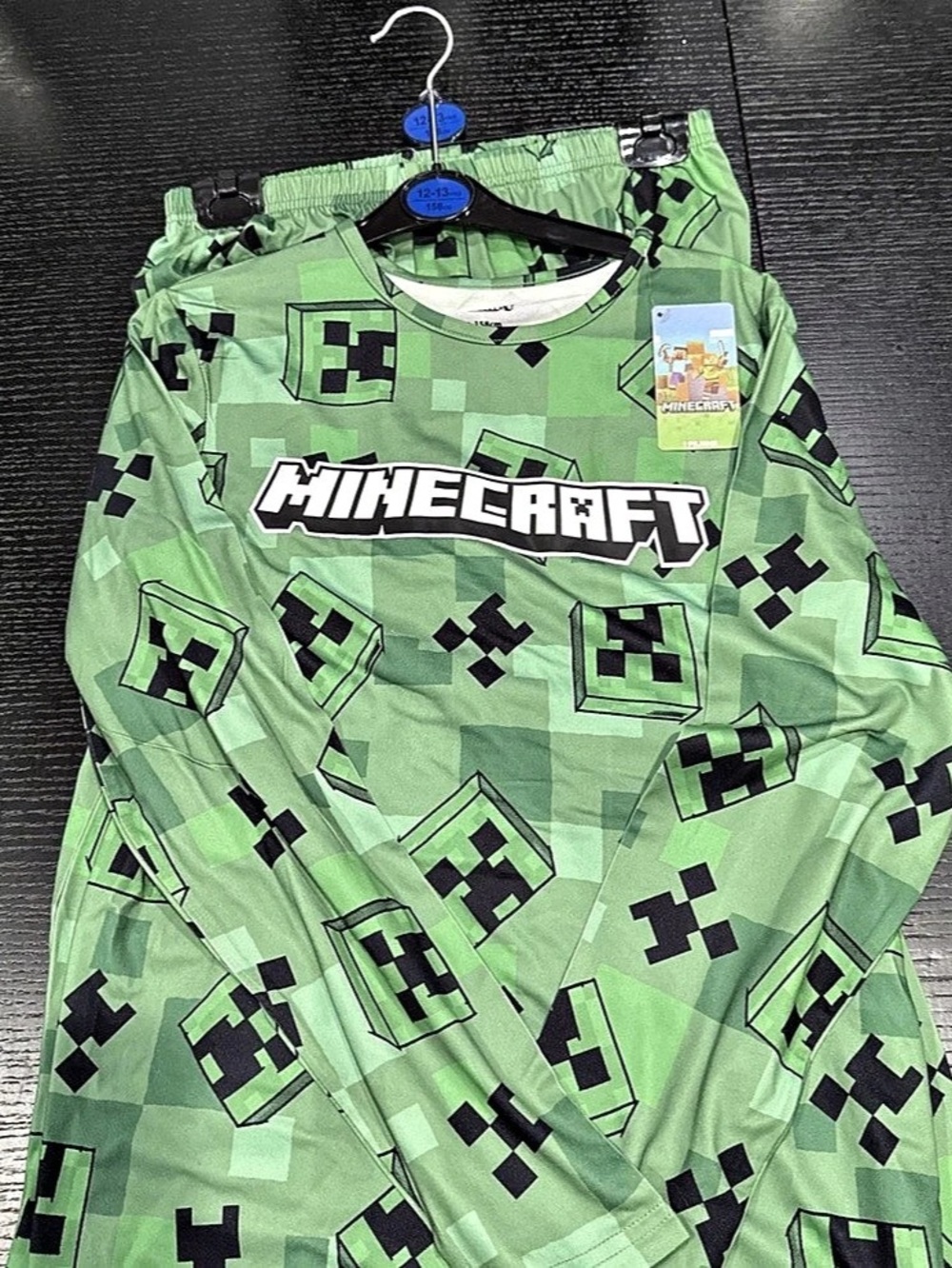 Minecraft Creeper Long Sleeve Pajama Set Boys 12-13Y Green & Black